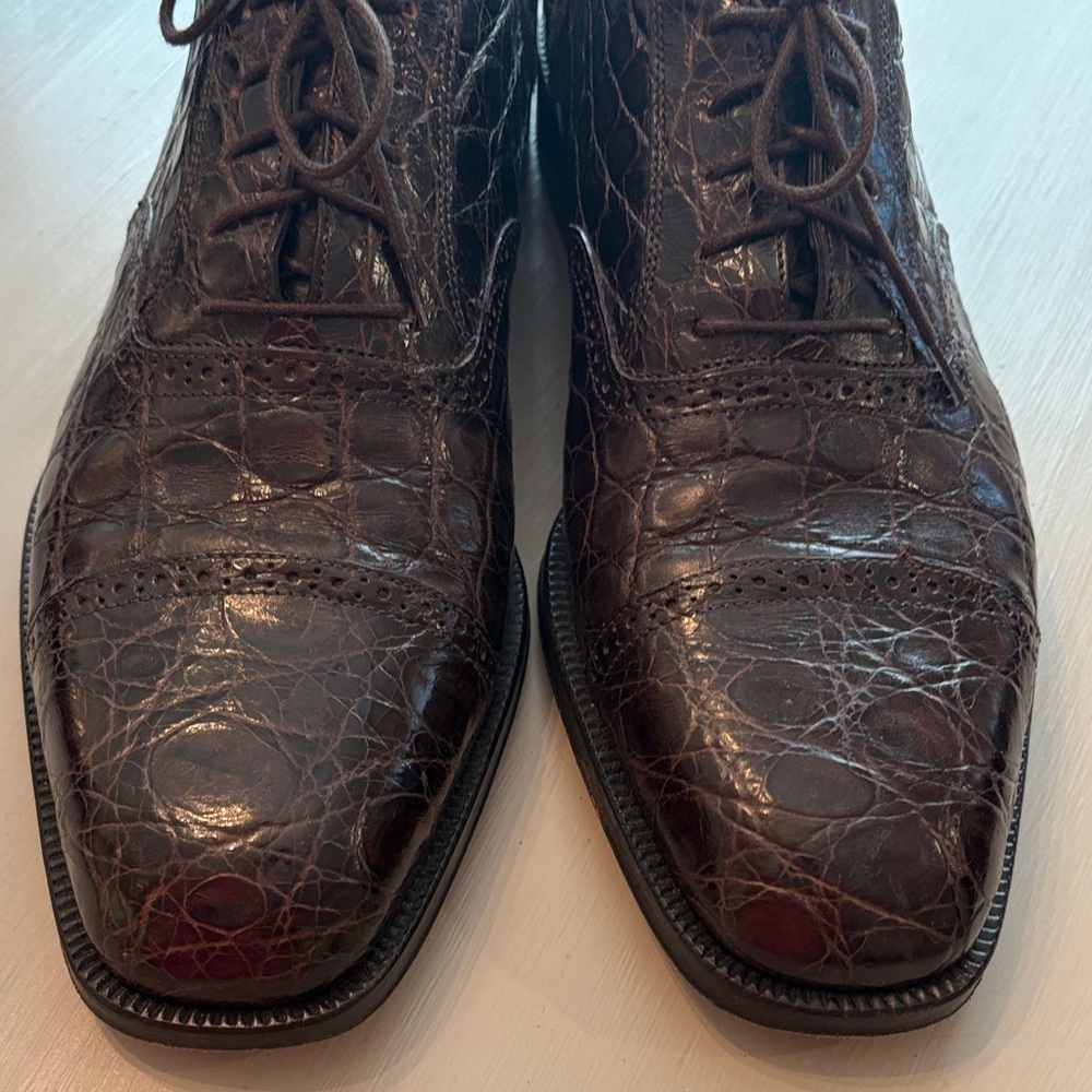 Salvatore Ferragamo Men's Dark Brown‎ Crocodile Oxfords Size 11D - Picture 7 of 11